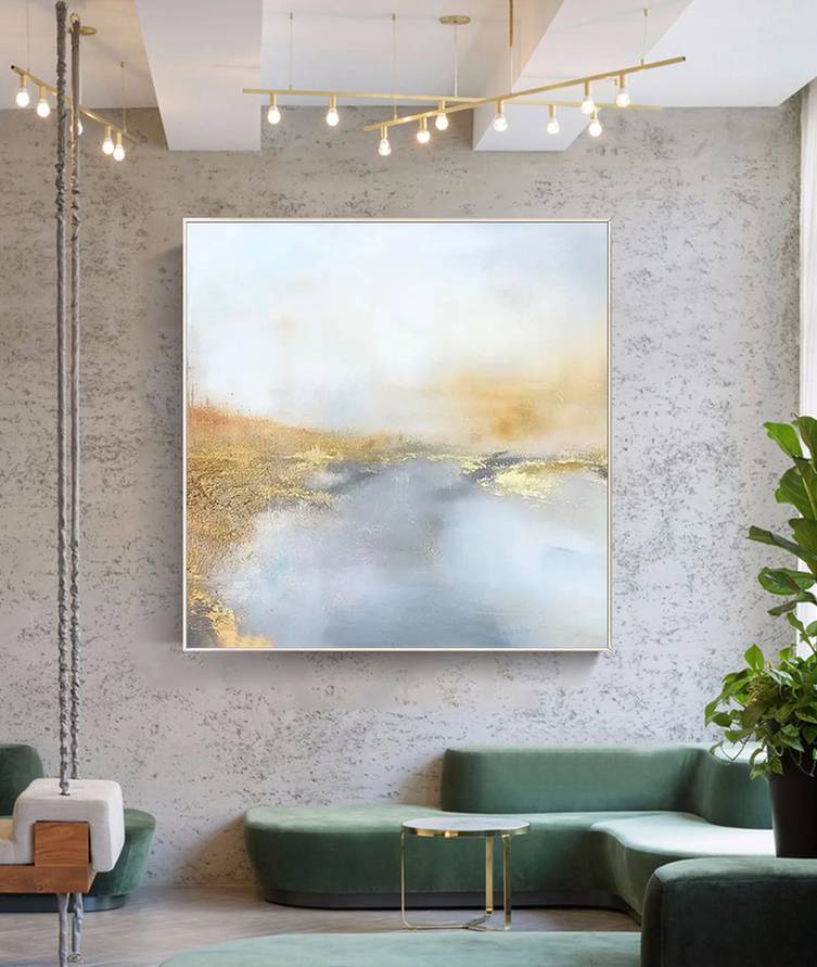 Impressionist Hand-painted Original Hallway Blue Scenic Abstract D94I0